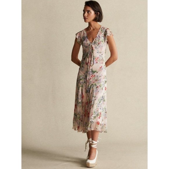 Polo Ralph Lauren Dress Womens Size 0 Multicolor Floral Flutter Sleeve - Picture 2 of 16